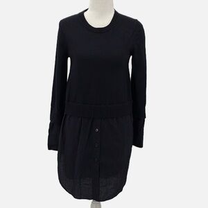 COS Mixed Media Wool & Cotton Layered Look Dress in Navy - Size XS